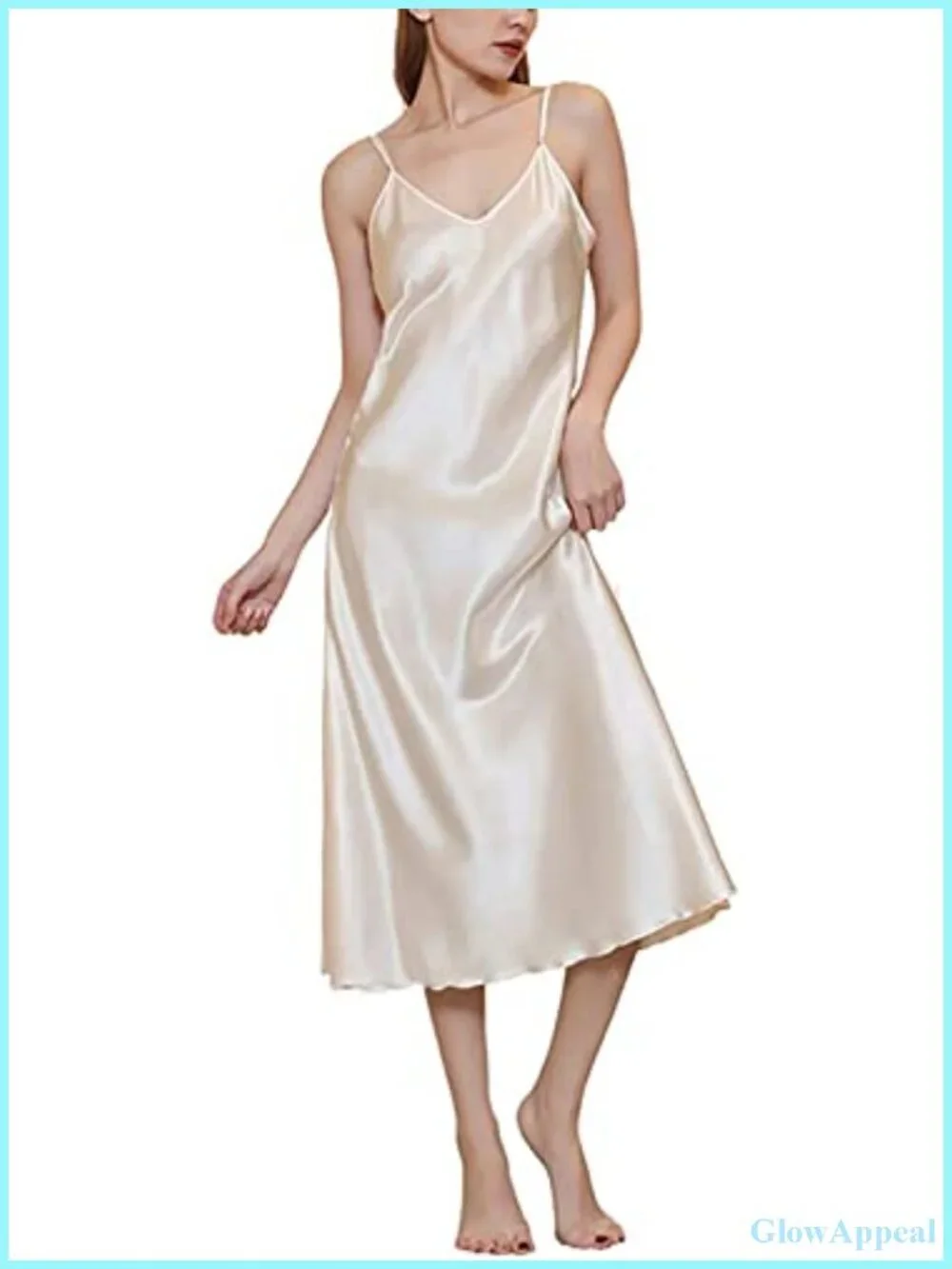 Satin Slip Nightgown V-Neck Adjustable Straps Sleeveless Sleep Dress Womens